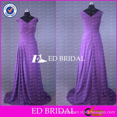 CE594 Unique Elegant V-Neck Prom Dresses Purple Chiffon Dresses For Wedding Guests